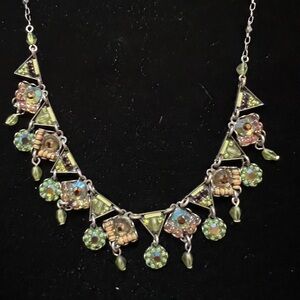 VINTAGE Ayala Bar Silver, Green & Bronze Necklace